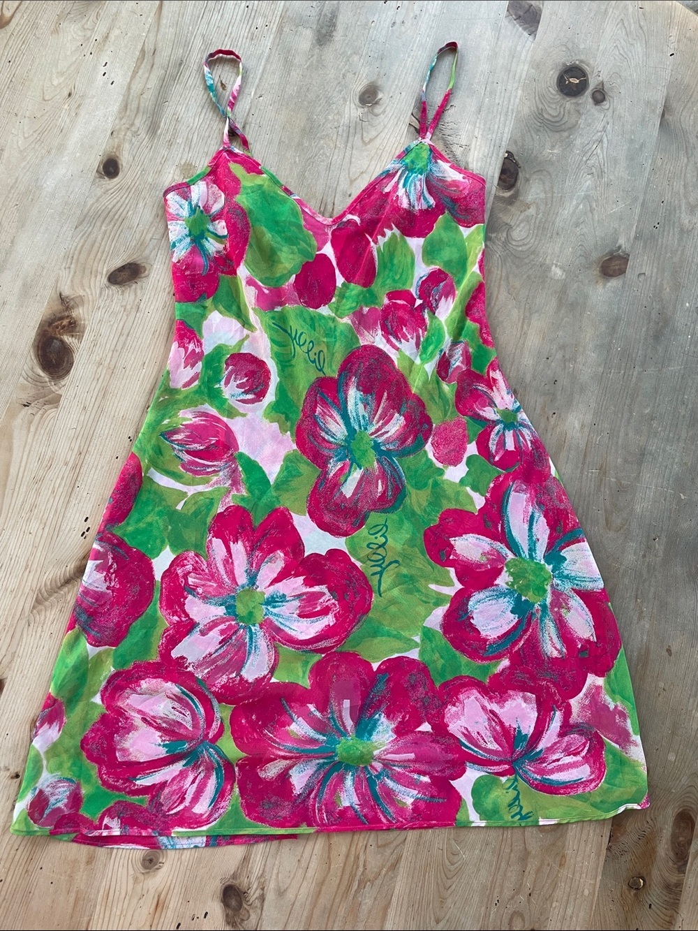 Lilly Pulitzer Floral Wrap Dress Size 8 Pink Green Ruffle Pleated Hem Slip Under - Picture 7 of 7